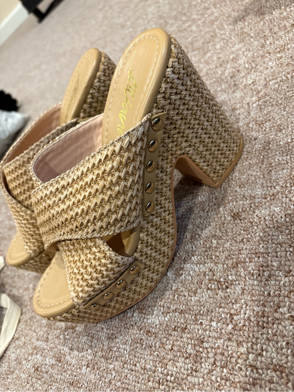 Woven Tan Platform Mule Heels - Unbranded